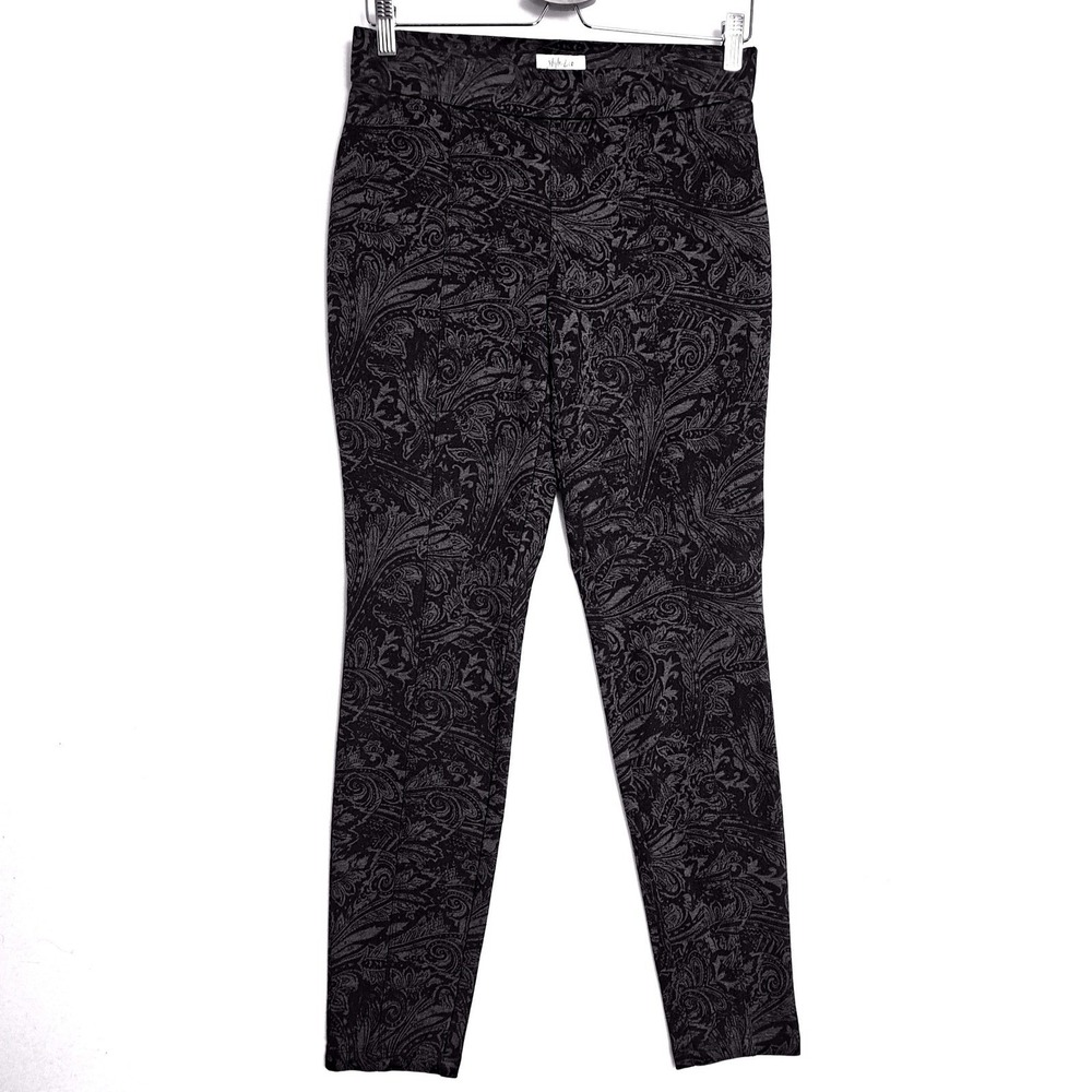 Style Co Womens Medium Black Gray Paisley Pull On Tapered Pants Stretch Trouser